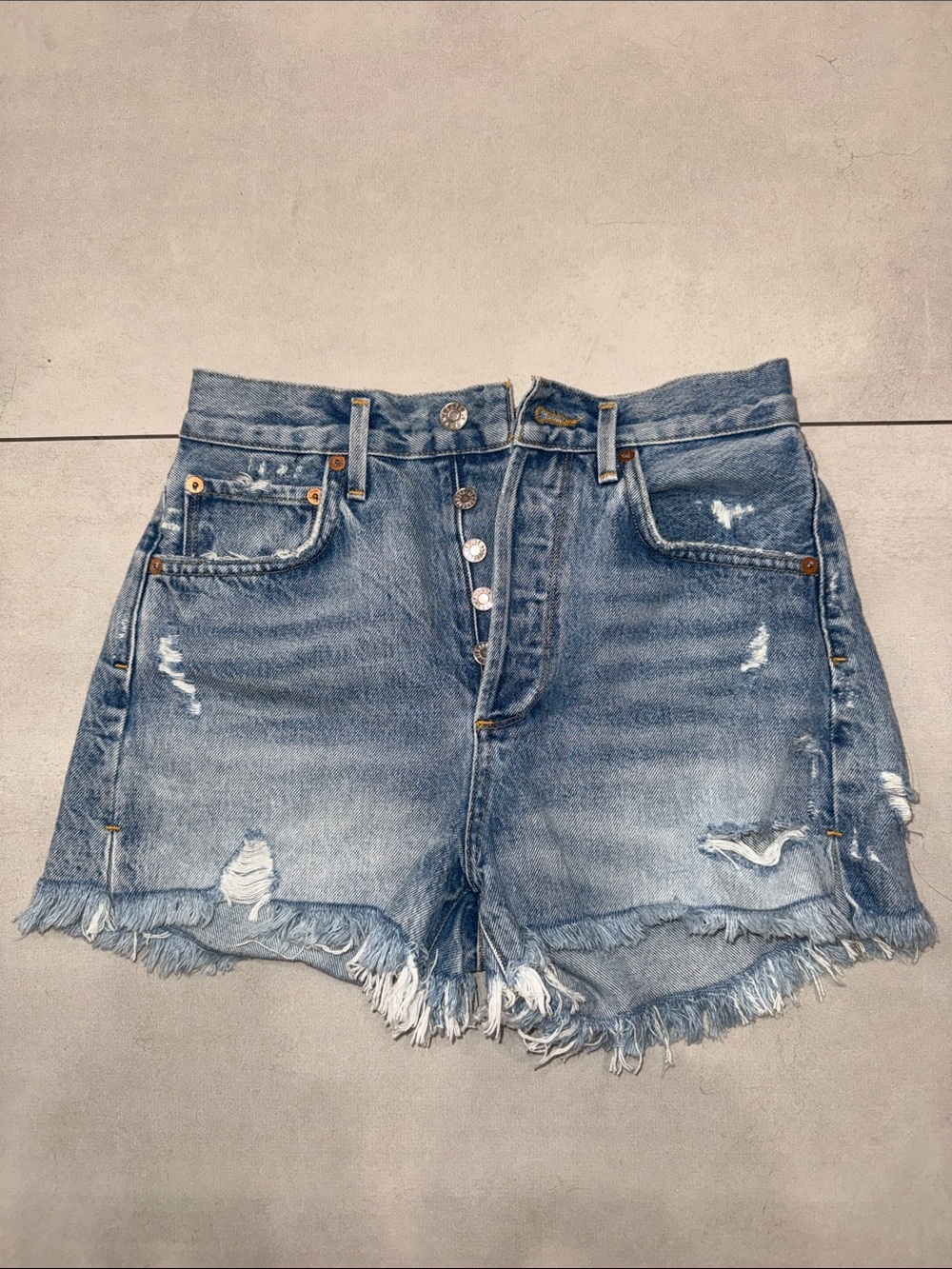 Agolde Distressed Cutoff Jean Shorts - Light Blue Denim